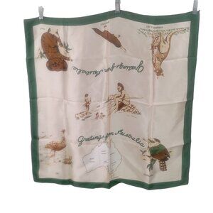 Vintage Australia Souvenir Scarf Square Emu Kookaburra Kangaroo Koala